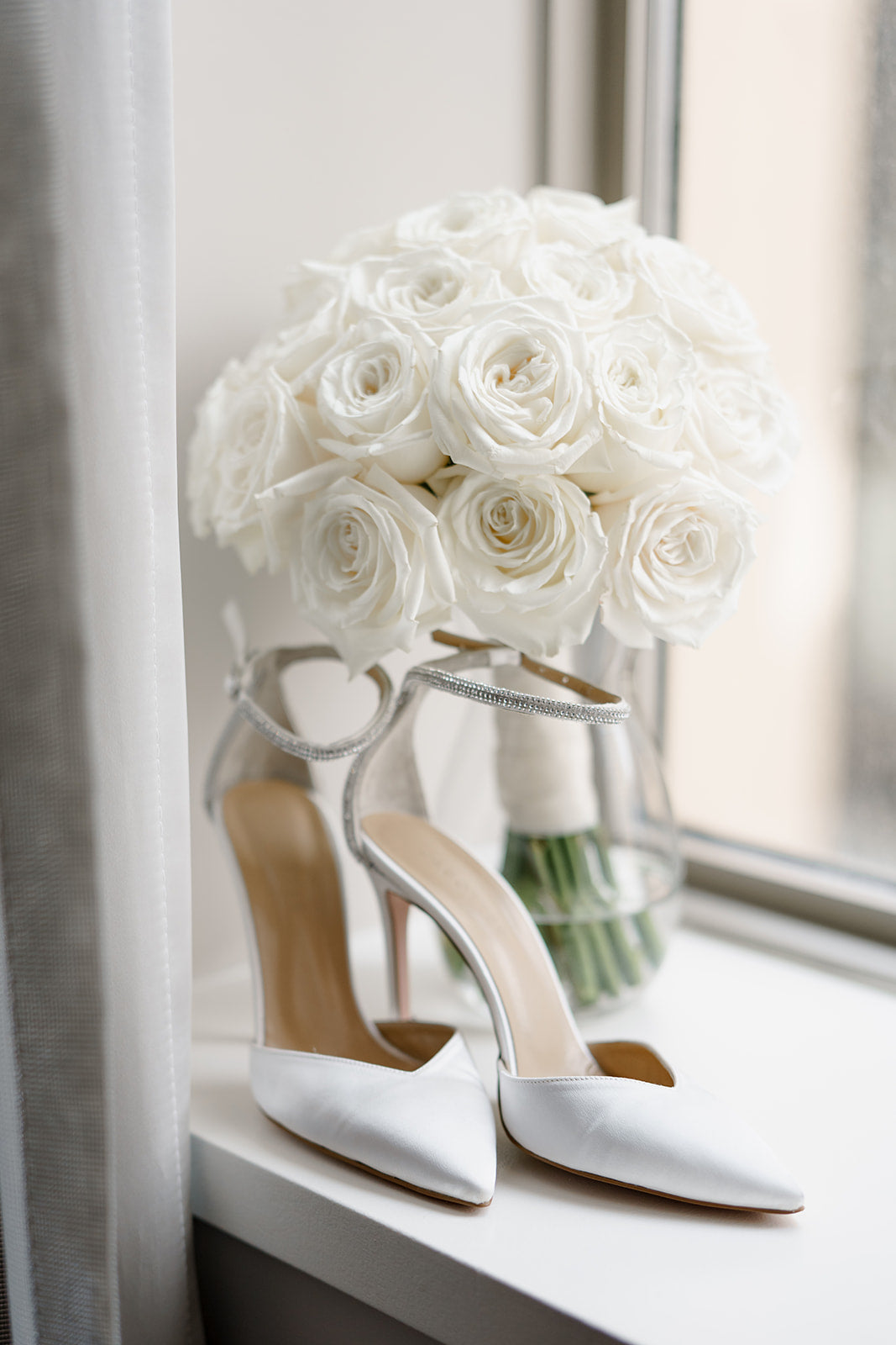 White Roses Round Wedding Bouquet