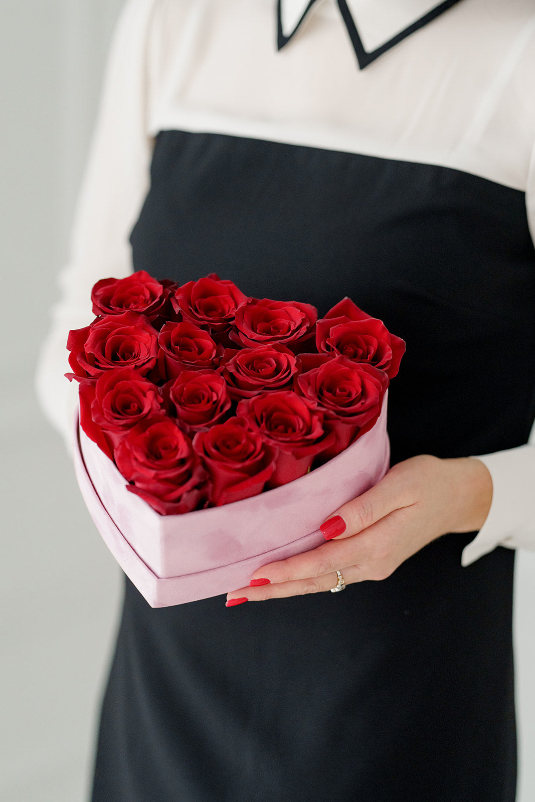 Velvet Heart Box with Red Roses