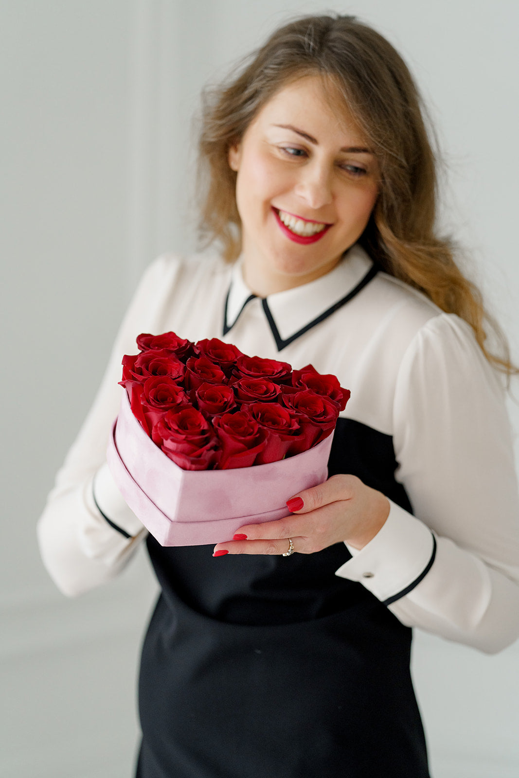 Velvet Heart Box with Red Roses