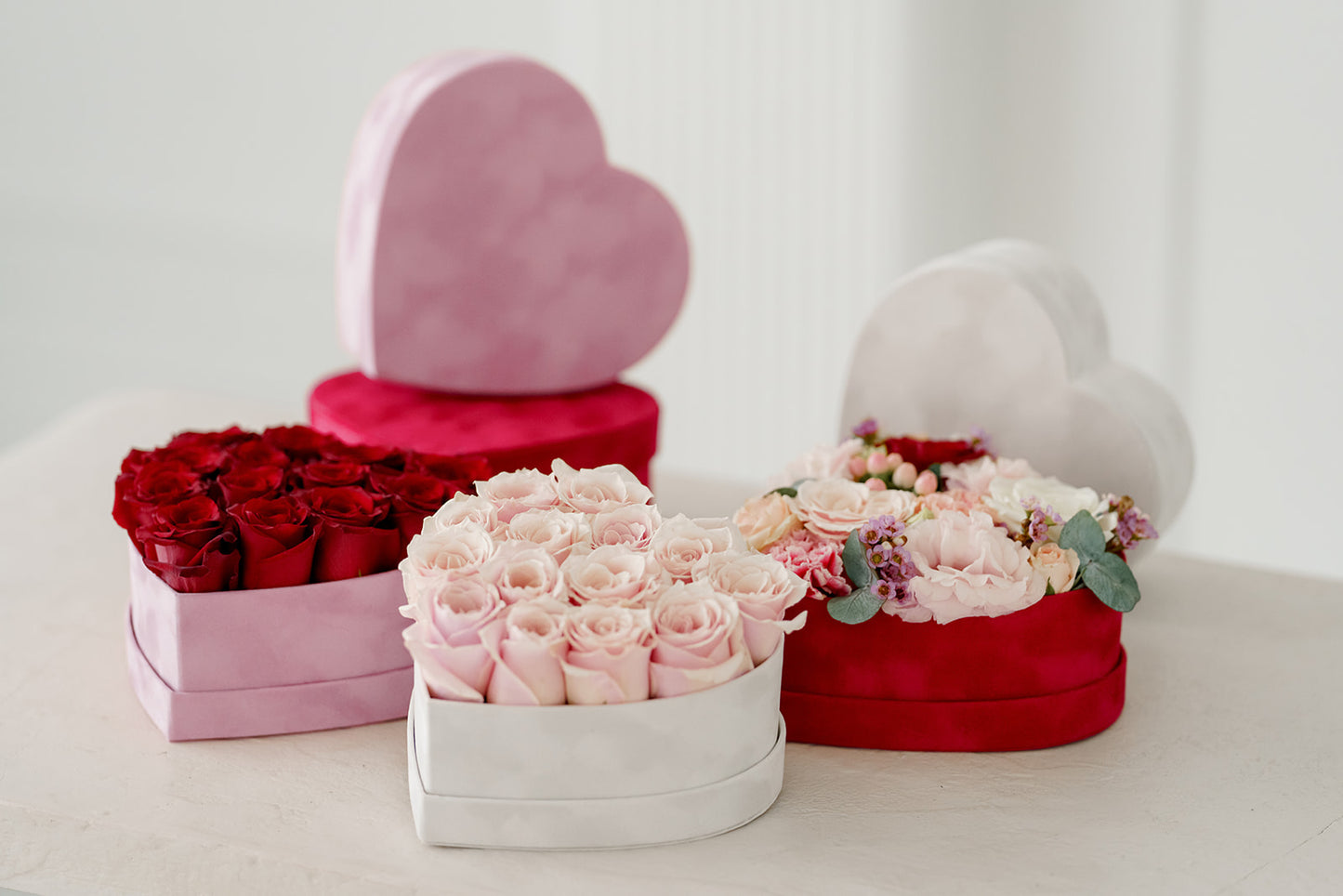 Velvet Heart Box with Red Roses