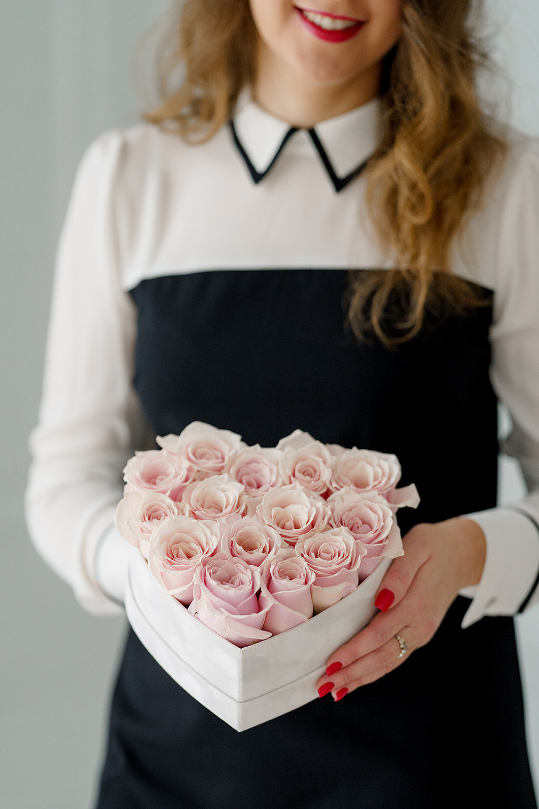 Velvet Heart Box with Pink Roses