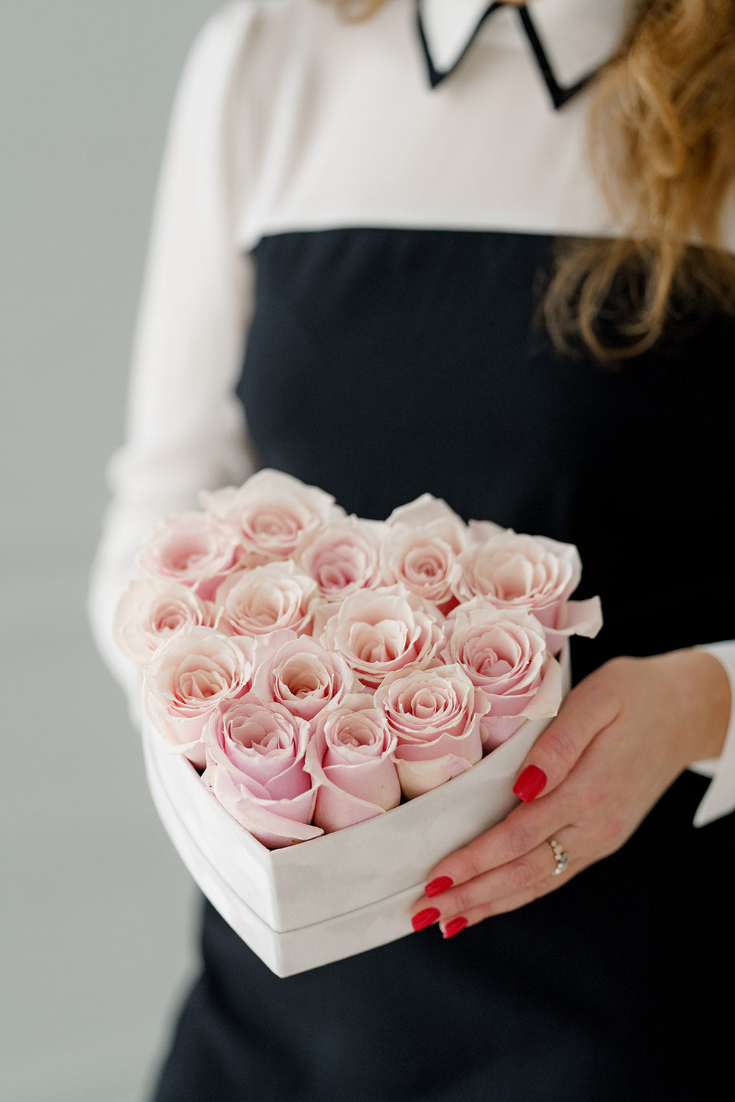 Velvet Heart Box with Pink Roses